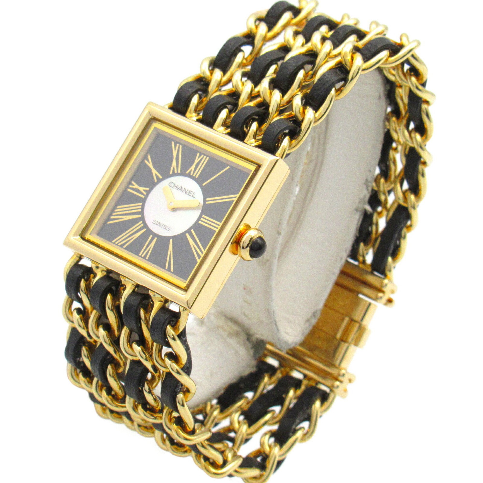 CHANEL Mademoiselle M Watch, K18 (yellow gold), leather, ladies, black, H0006