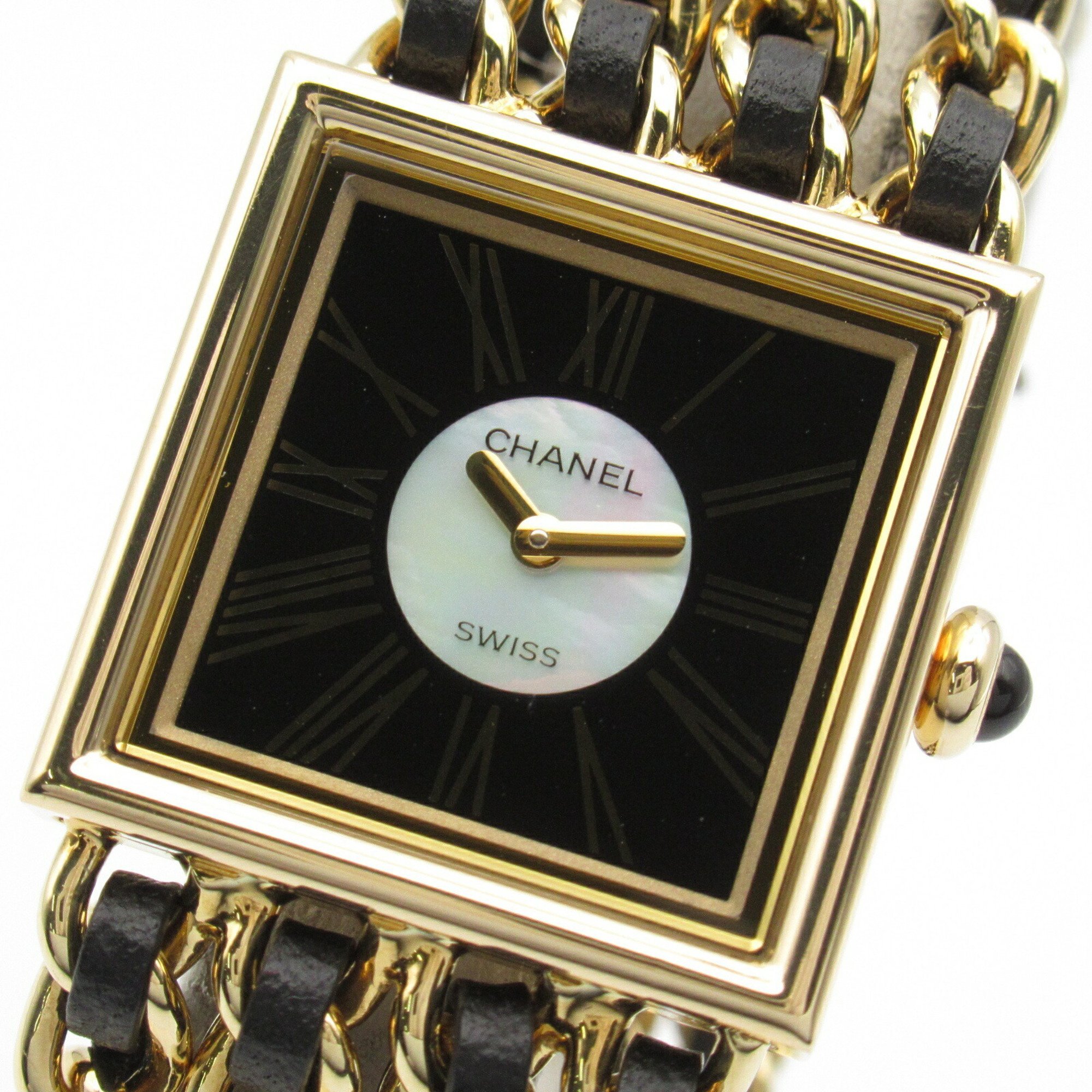 CHANEL Mademoiselle M Watch, K18 (yellow gold), leather, ladies, black, H0006