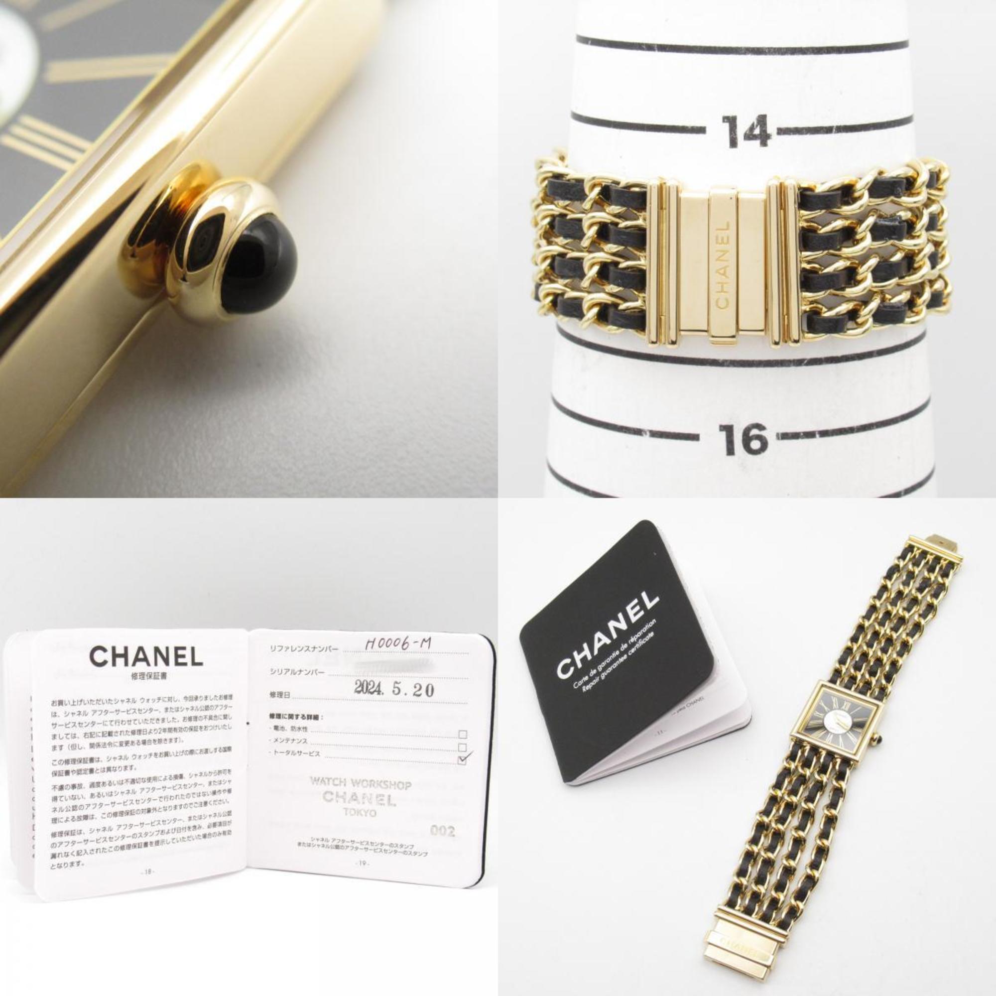 CHANEL Mademoiselle M Watch, K18 (yellow gold), leather, ladies, black, H0006