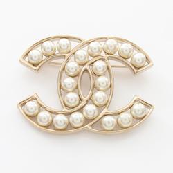 CHANEL Brooch GP (Gold Plated) Fake Pearl Women's Gold