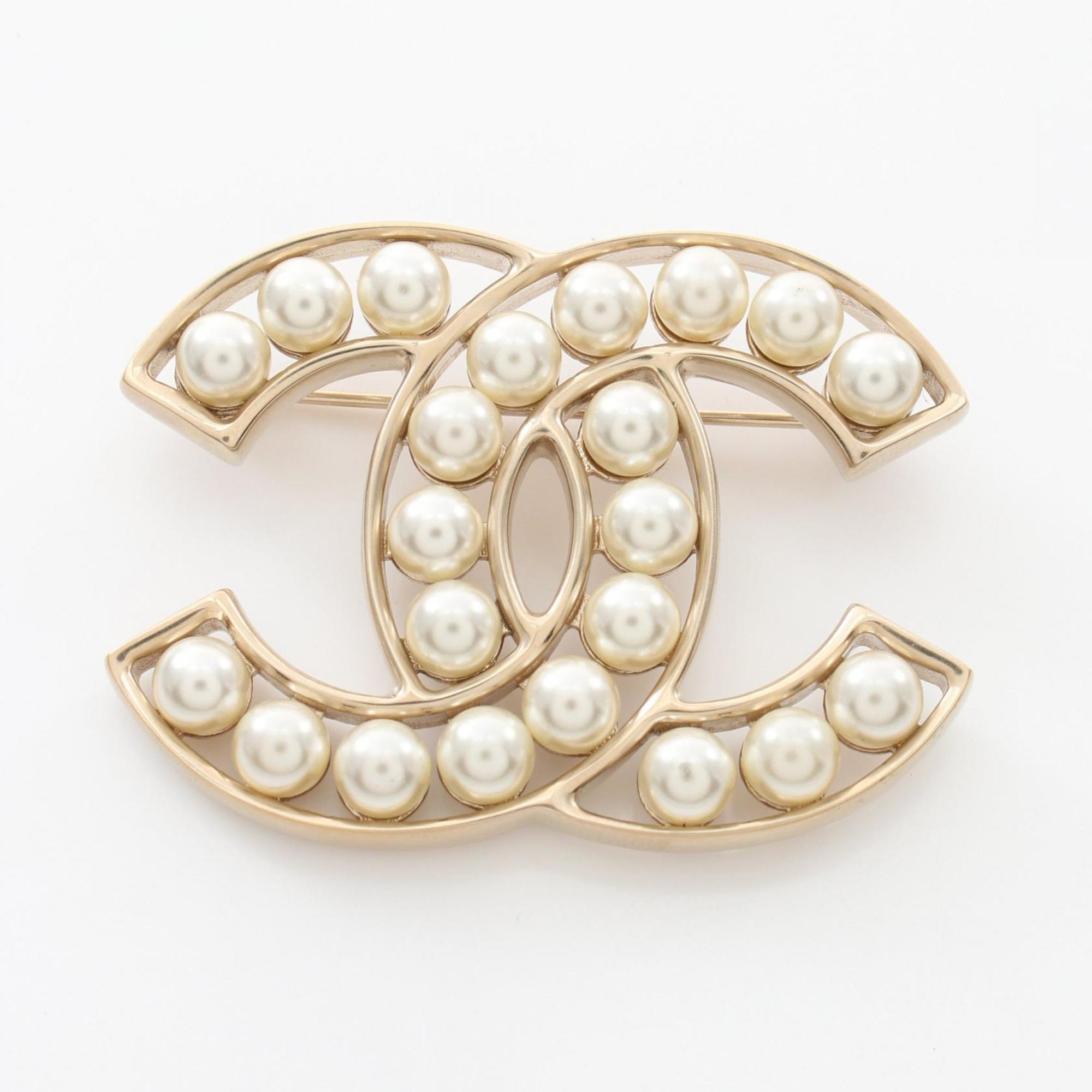 CHANEL Brooch GP (Gold Plated) Fake Pearl Women's Gold