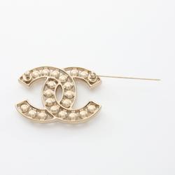 CHANEL Brooch GP (Gold Plated) Fake Pearl Women's Gold