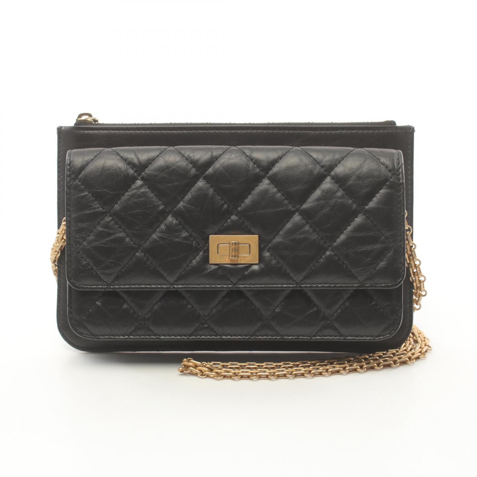 CHANEL 2.55 Matelasse Shoulder Bag Leather Women's Black