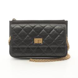 CHANEL 2.55 Matelasse Shoulder Bag Leather Women's Black