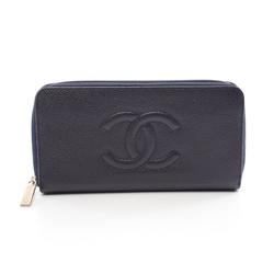 CHANEL Coco Mark Round Long Wallet Caviar Skin (Grained Calf) Women's Navy A50071