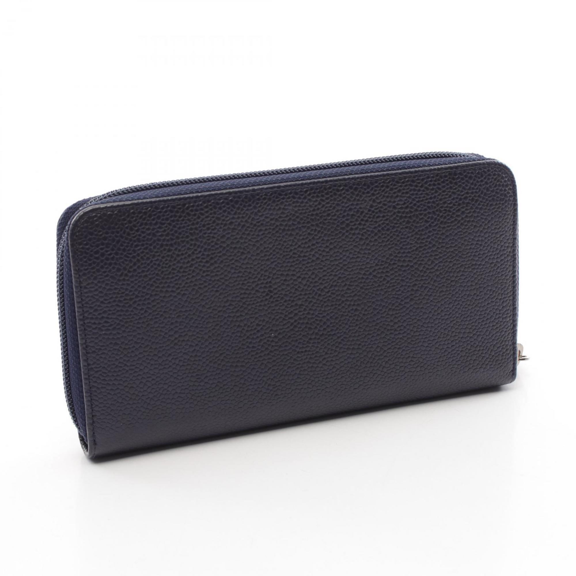 CHANEL Coco Mark Round Long Wallet Caviar Skin (Grained Calf) Women's Navy A50071