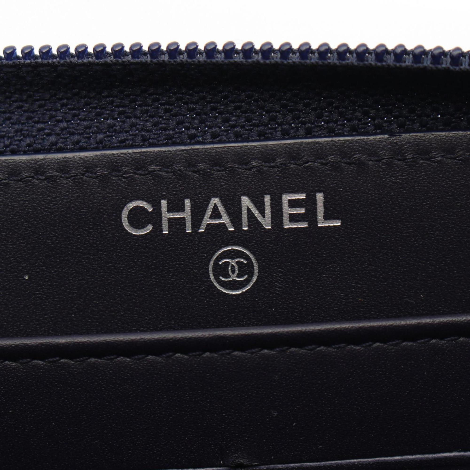 CHANEL Coco Mark Round Long Wallet Caviar Skin (Grained Calf) Women's Navy A50071