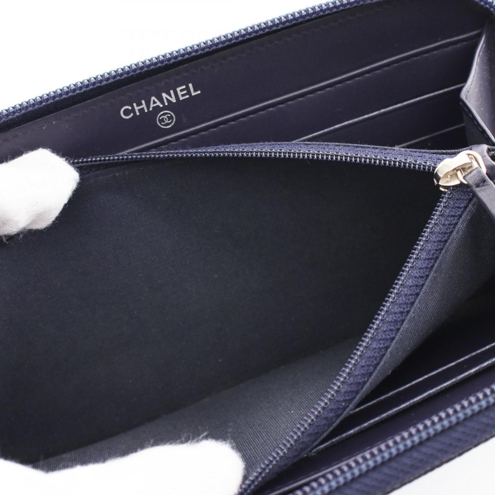 CHANEL Coco Mark Round Long Wallet Caviar Skin (Grained Calf) Women's Navy A50071