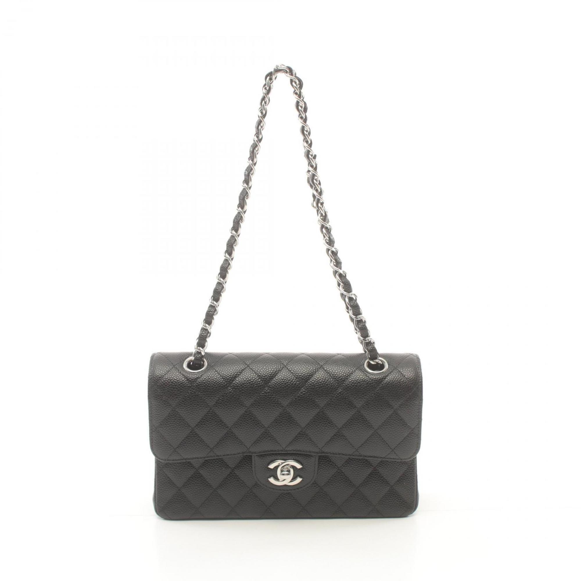 CHANEL Matelasse W-Flap Shoulder Bag Caviar Skin (Grained Calf) Women's Black 1113