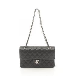 CHANEL Matelasse W-Flap Shoulder Bag Caviar Skin (Grained Calf) Women's Black 1113