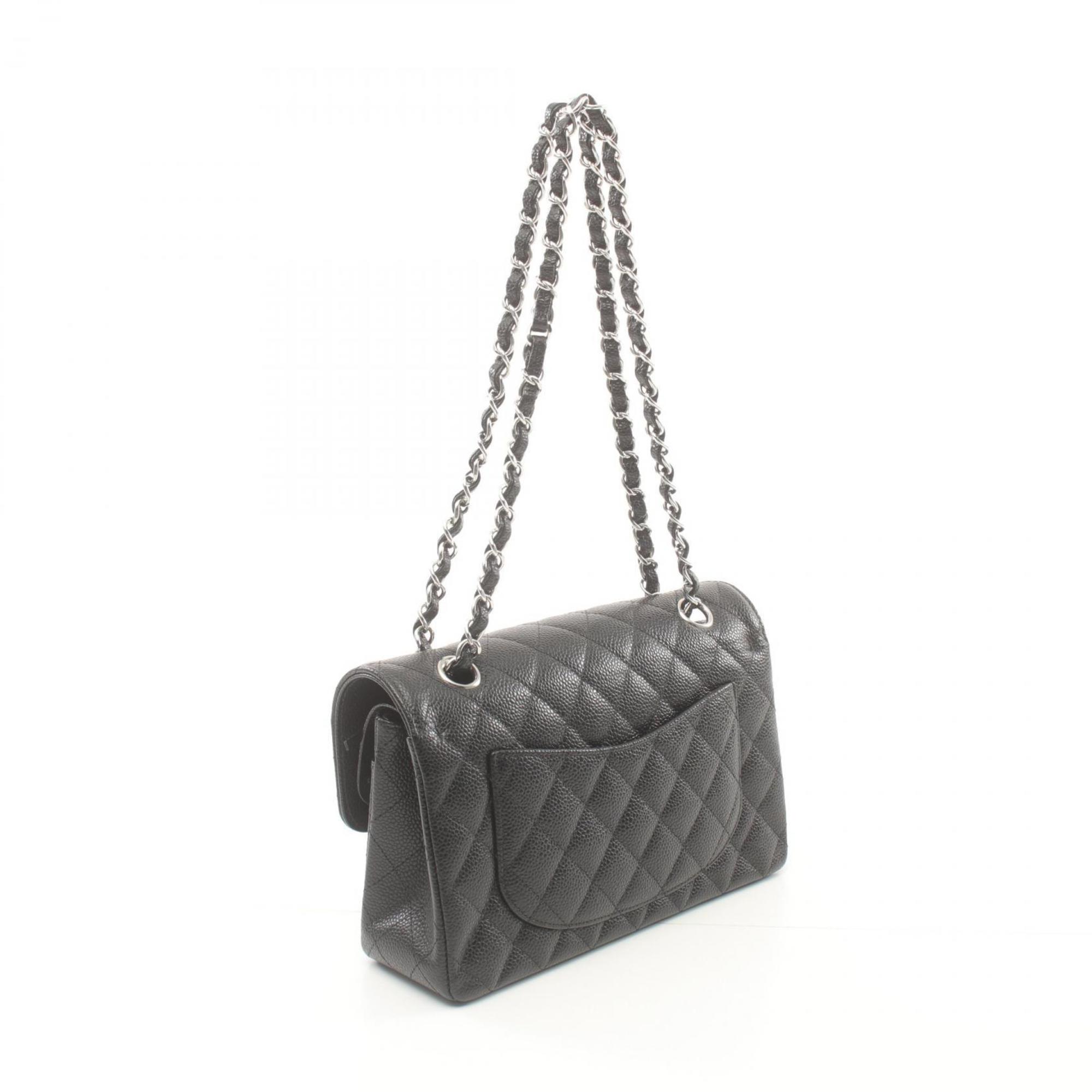 CHANEL Matelasse W-Flap Shoulder Bag Caviar Skin (Grained Calf) Women's Black 1113