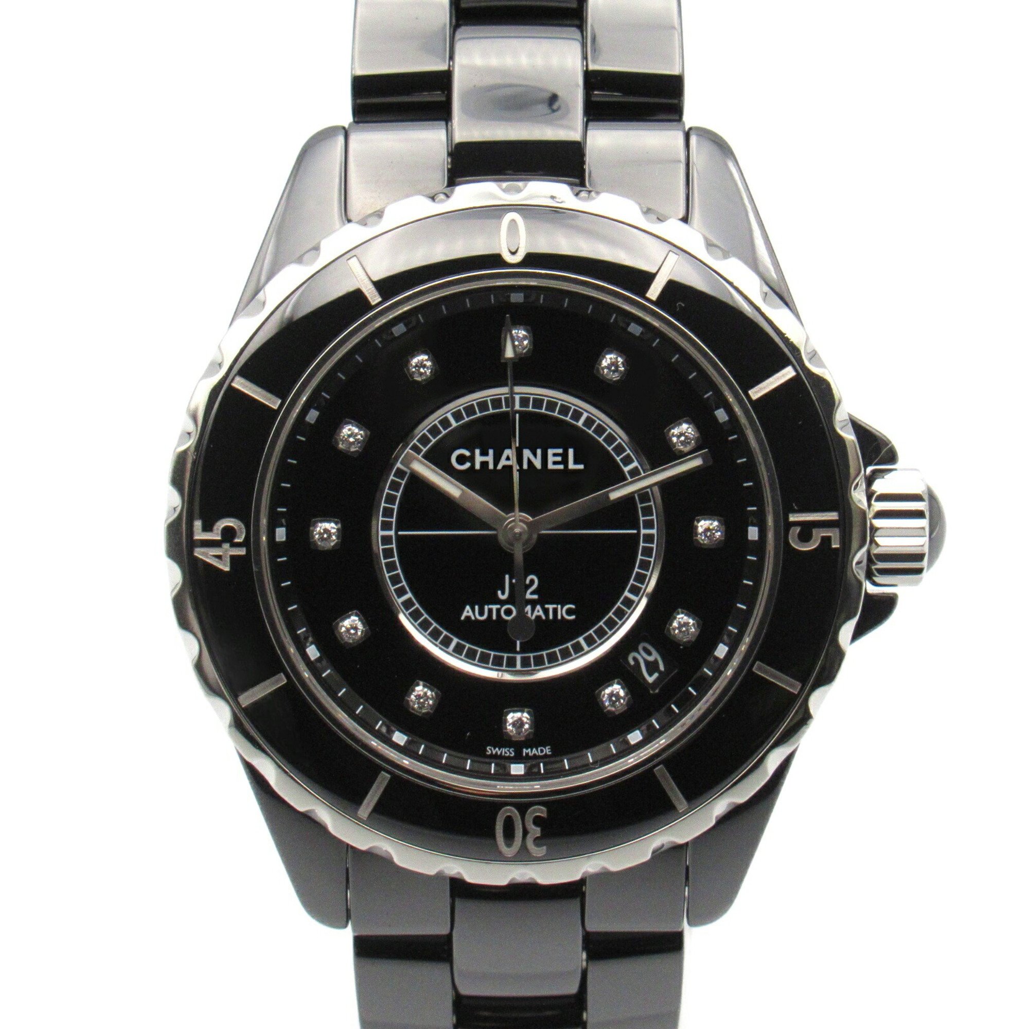 CHANEL J12 12P Diamond Watch, Ceramic, Men's, Black, H1626