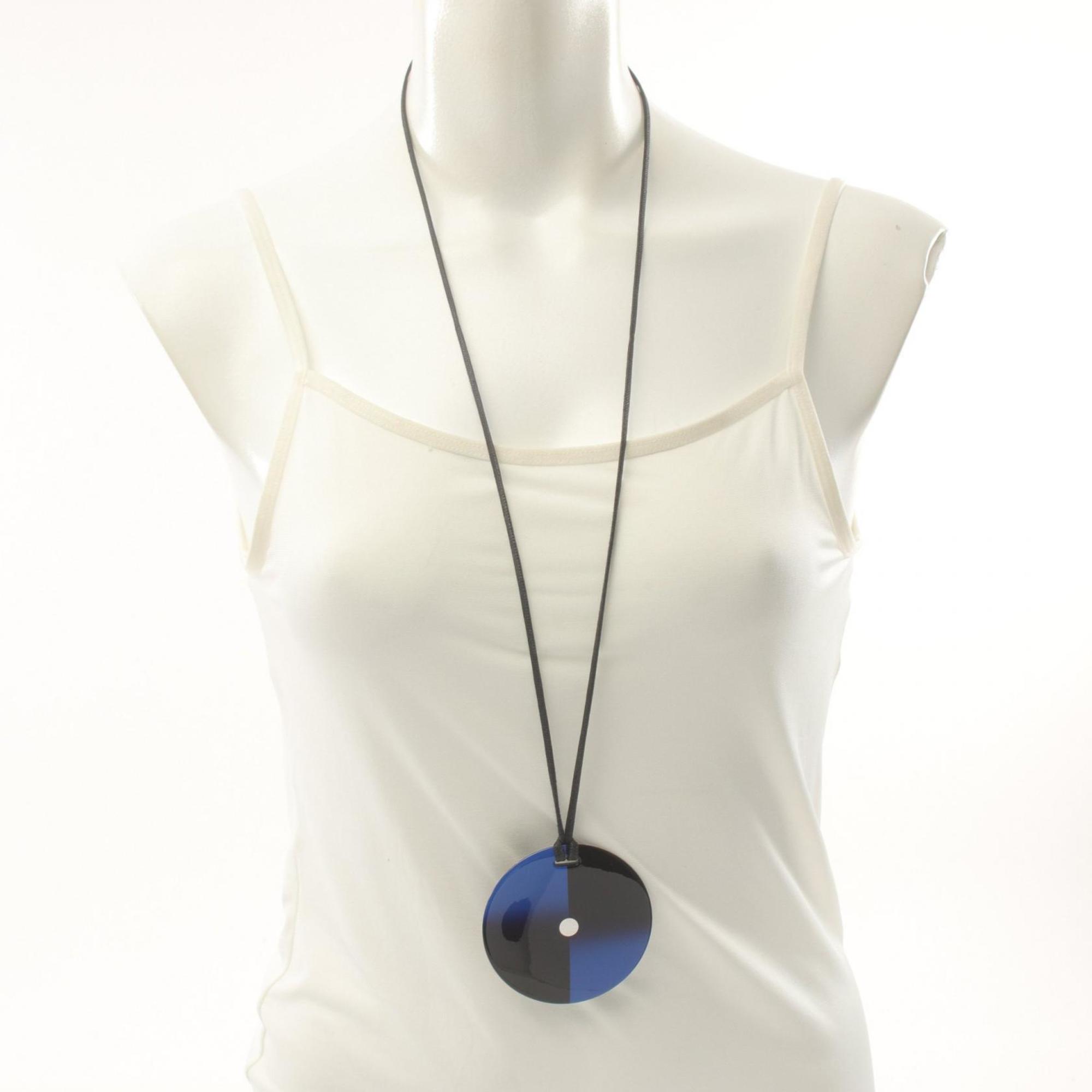 Hermes HERMES Necklace Leather Buffalo Horn Women's Blue Black