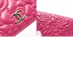 CHANEL Camellia Bi-fold Wallet, Lambskin, Women's, Pink, A70618