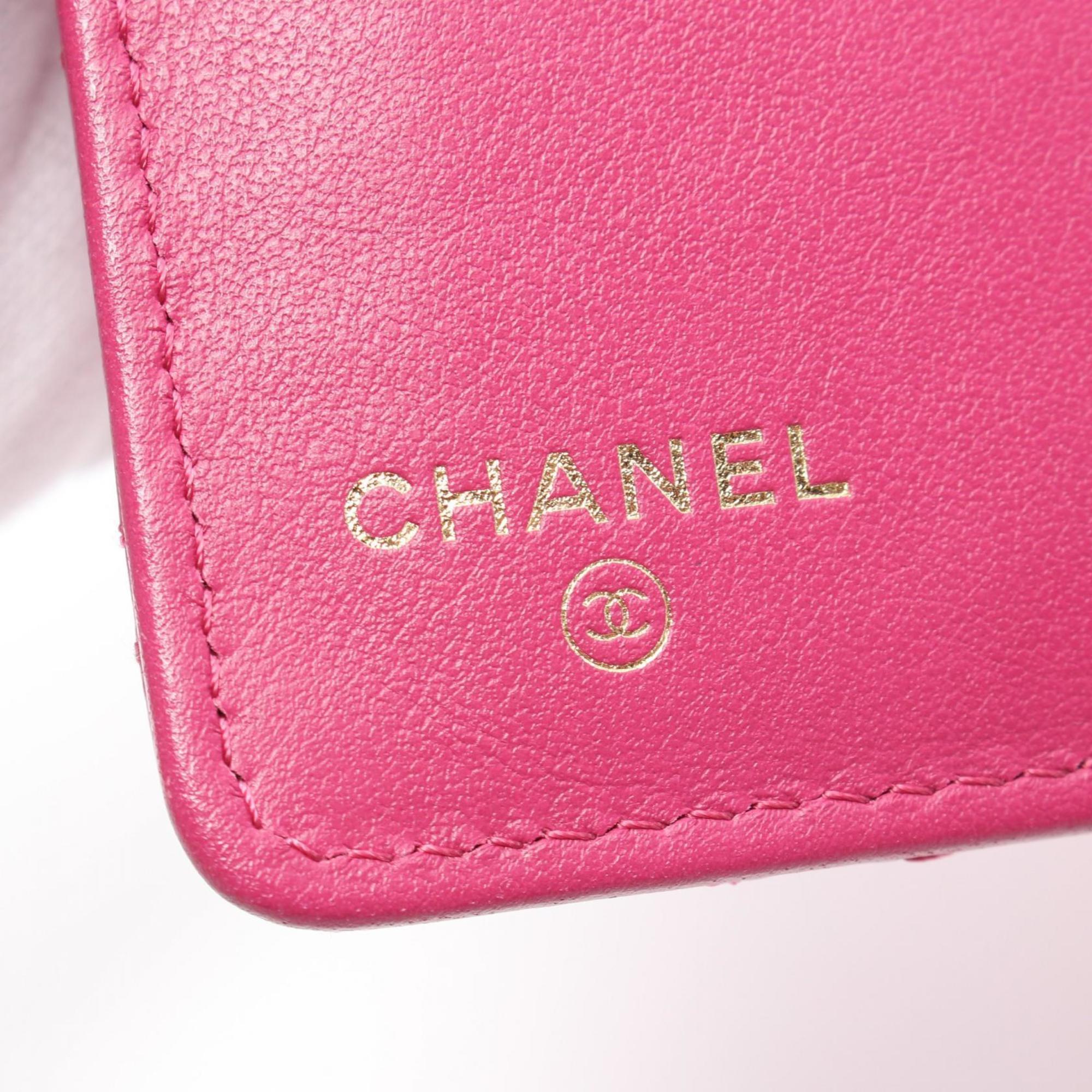 CHANEL Camellia Bi-fold Wallet, Lambskin, Women's, Pink, A70618