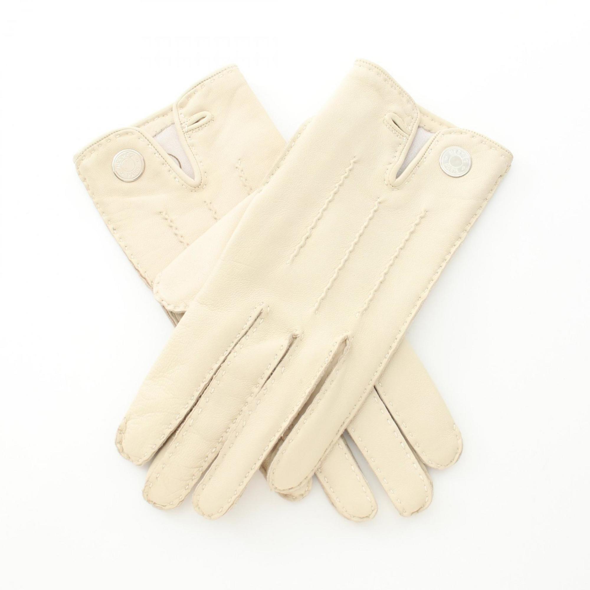 Hermes HERMES Serie Gloves Clothing Leather Women's Ivory