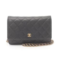 CHANEL Matelasse Shoulder Bag, Caviar Skin (Grained Calf), Women's, Black, A33814