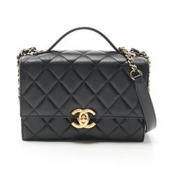 CHANEL Matelasse Shoulder Bag, Lambskin, Metal, Women's, Black