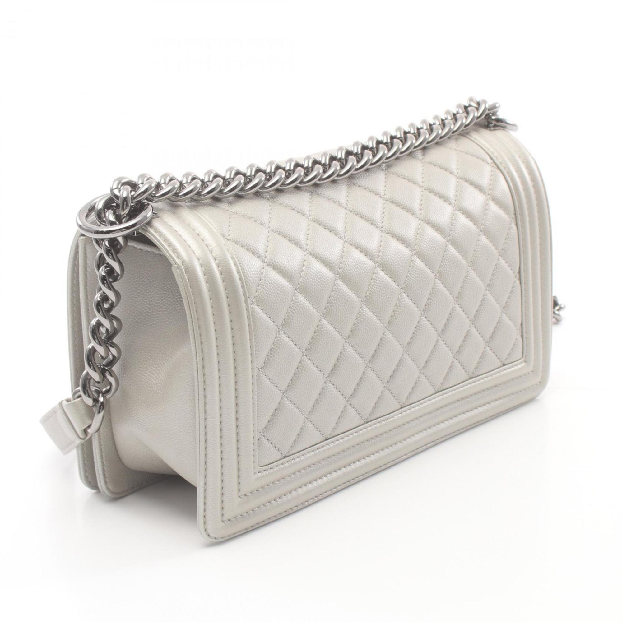 CHANEL Boy Chanel Matelasse Shoulder Bag Caviar Skin (Grained Calf) Women's Silver A67086