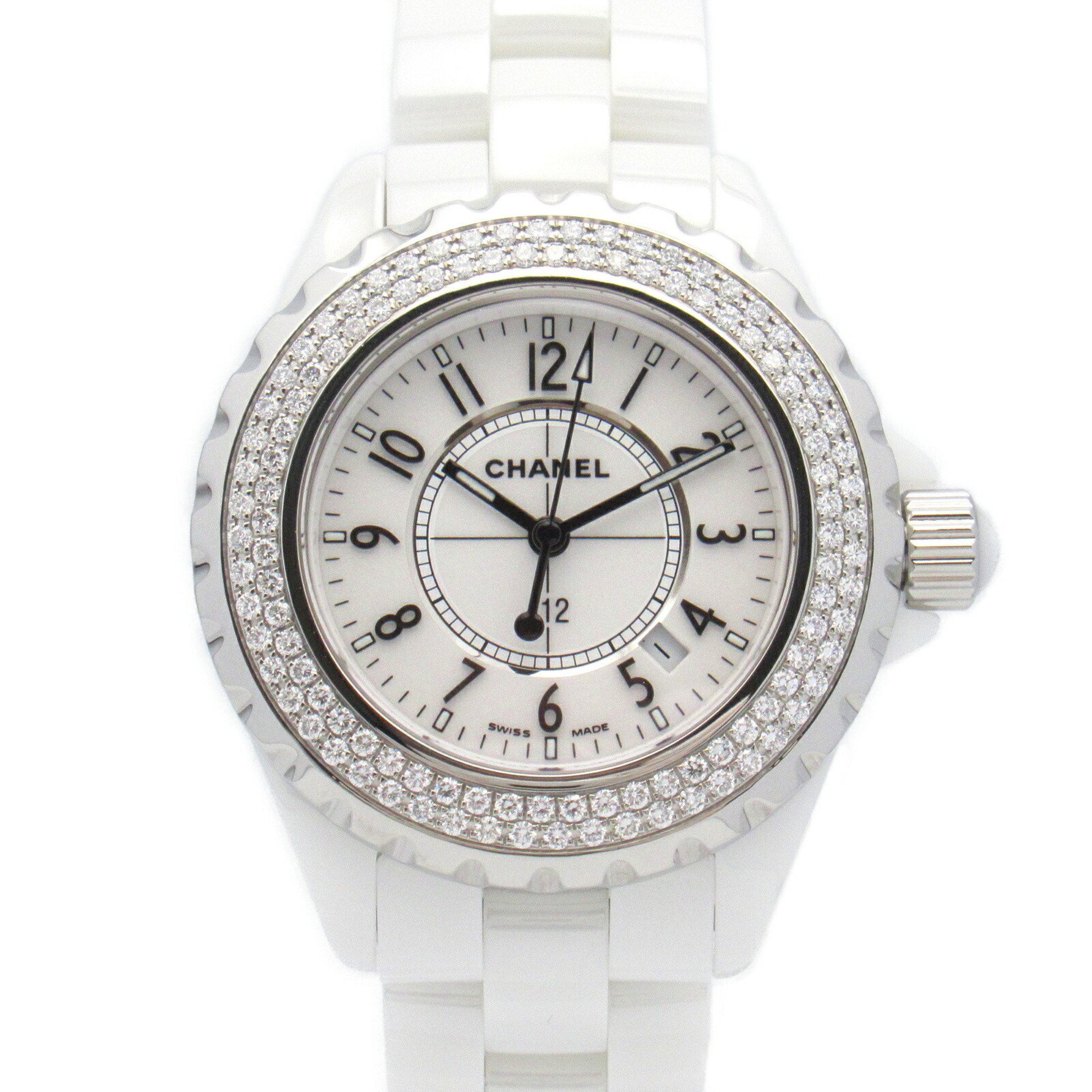 CHANEL J12 Diamond Bezel Watch, Ceramic, Women's, White, H0967