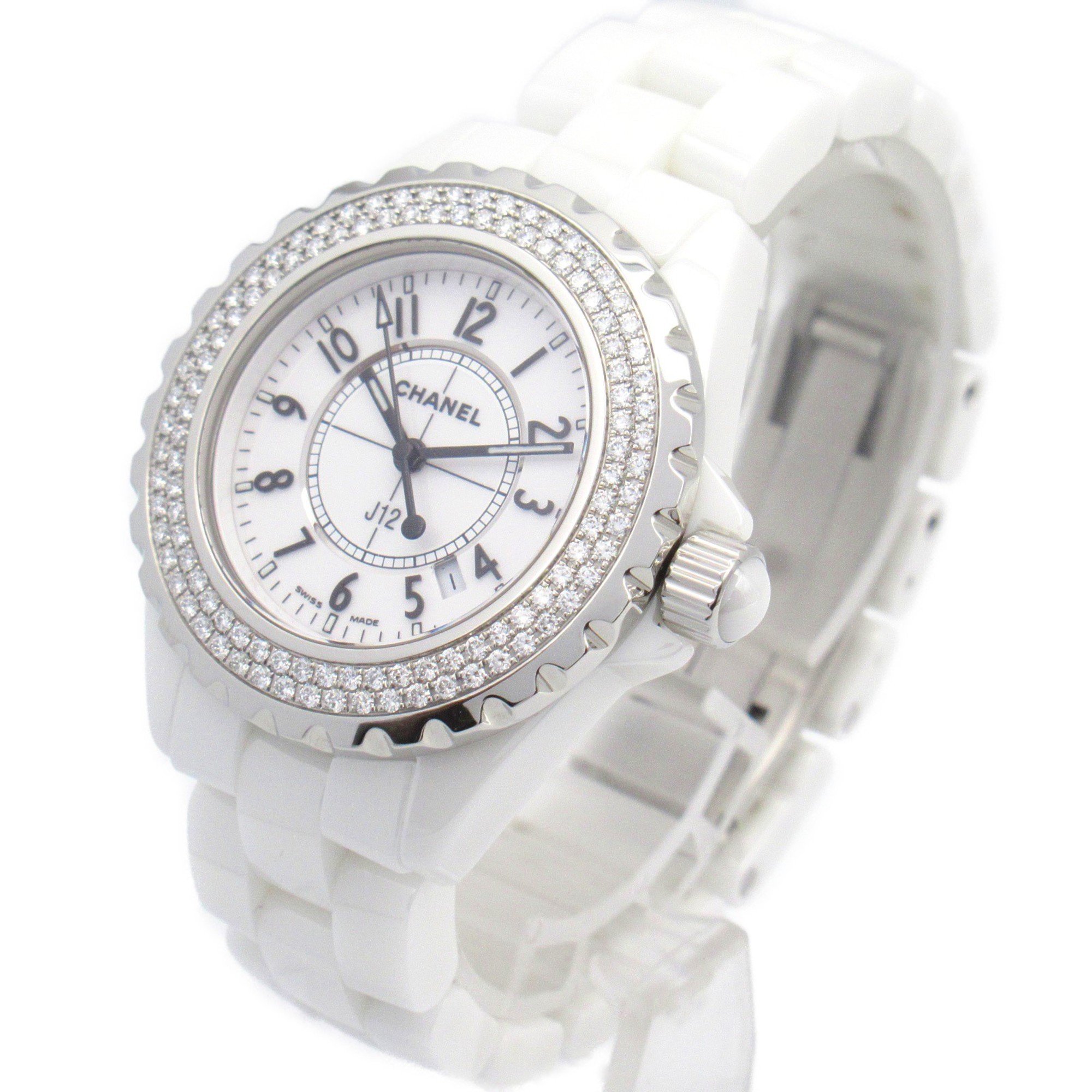 CHANEL J12 Diamond Bezel Watch, Ceramic, Women's, White, H0967