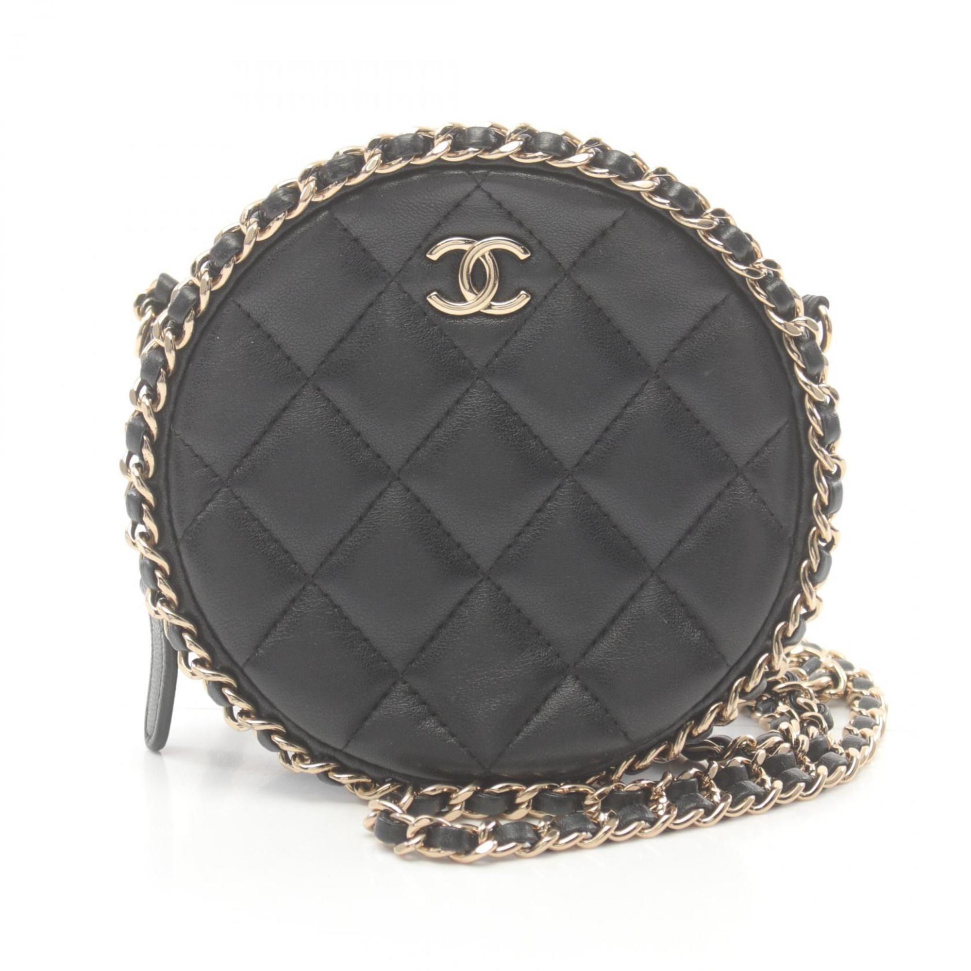 CHANEL Matelasse Shoulder Bag, Lambskin, Women's, Black, AP0739