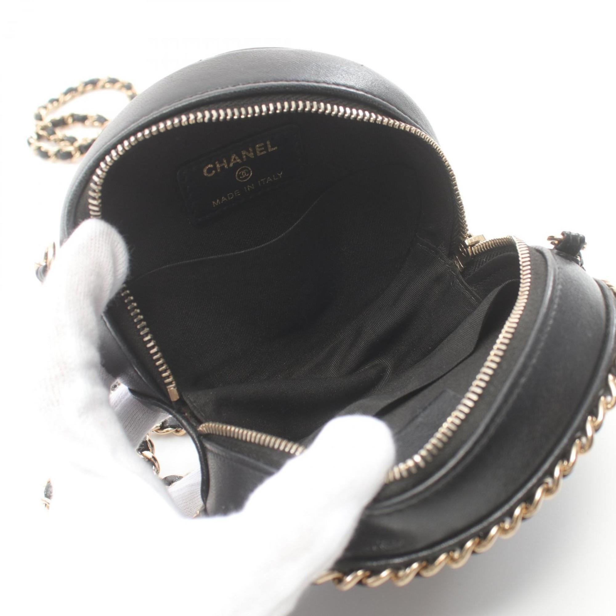 CHANEL Matelasse Shoulder Bag, Lambskin, Women's, Black, AP0739