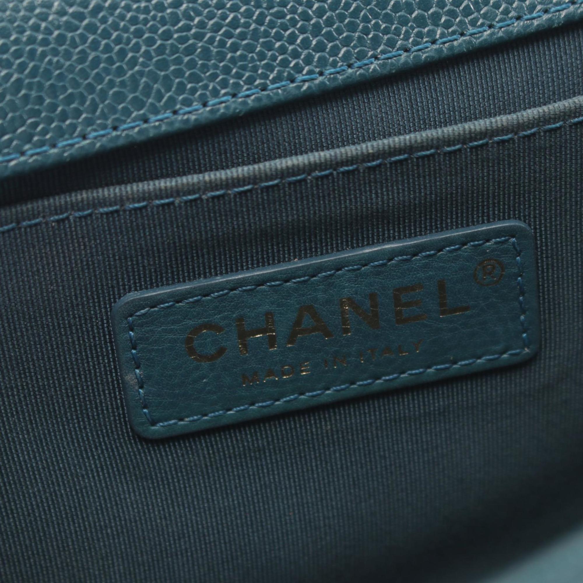 CHANEL Boy Chanel Matelasse Shoulder Bag Caviar Skin (Grained Calf) Women's Green A67086