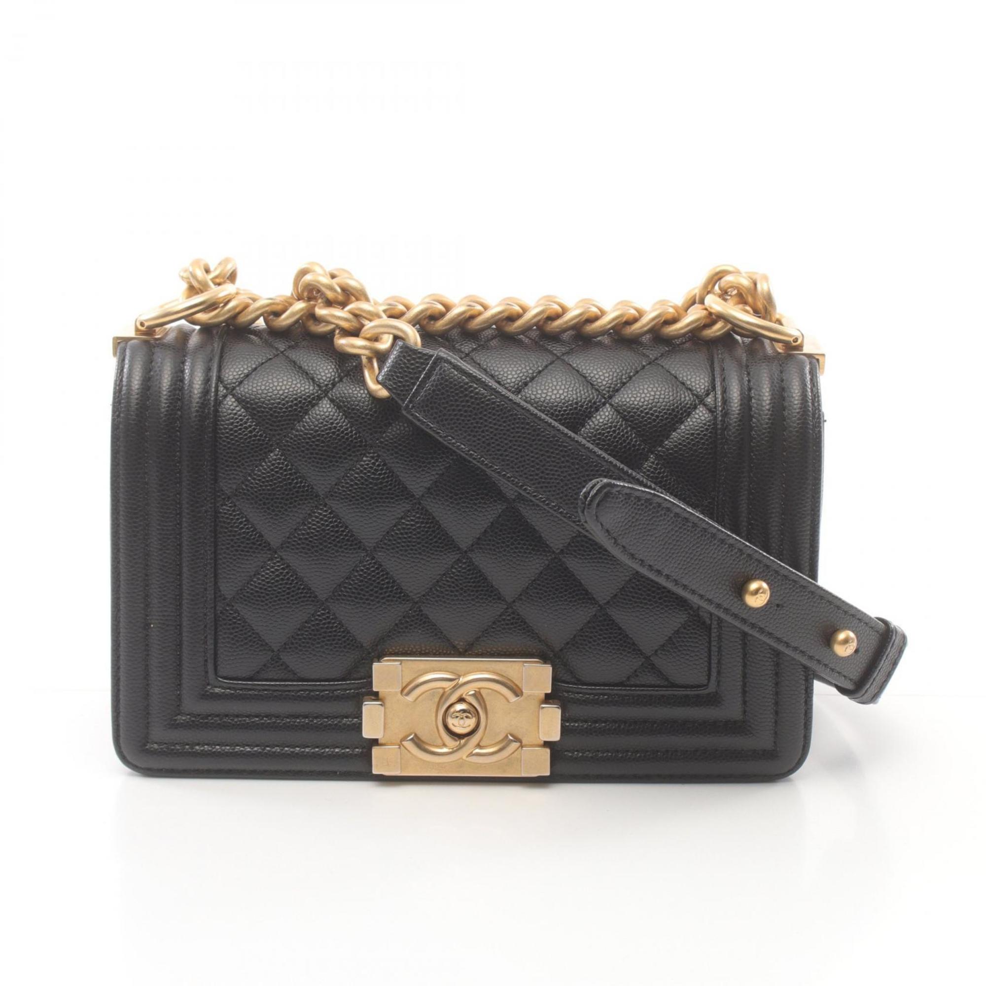 CHANEL Boy Chanel Small Chevron V-Stitch Shoulder Bag Leather Grained Calfskin Women's Black A67085