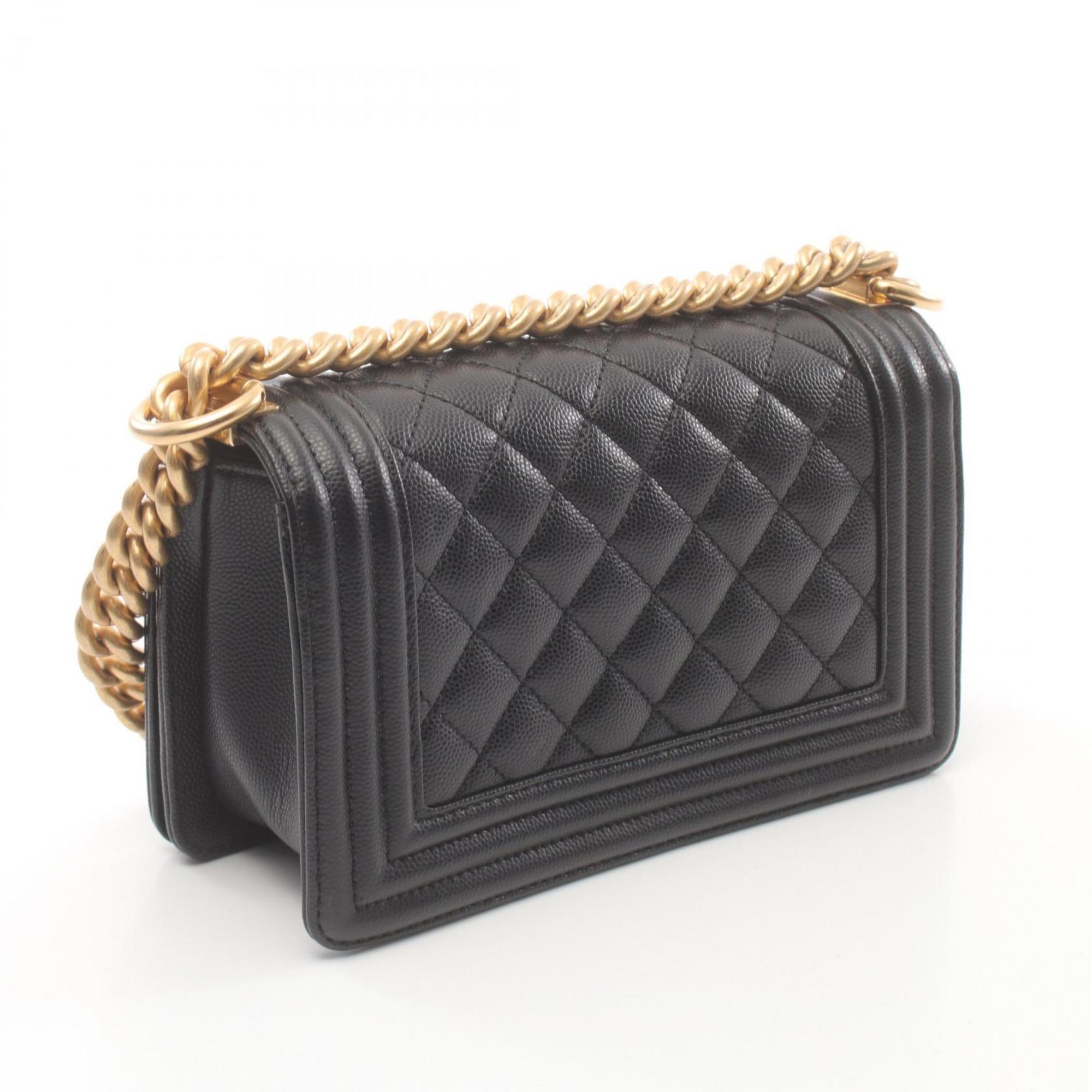 CHANEL Boy Chanel Small Chevron V-Stitch Shoulder Bag Leather Grained Calfskin Women's Black A67085