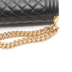 CHANEL Boy Chanel Small Chevron V-Stitch Shoulder Bag Leather Grained Calfskin Women's Black A67085