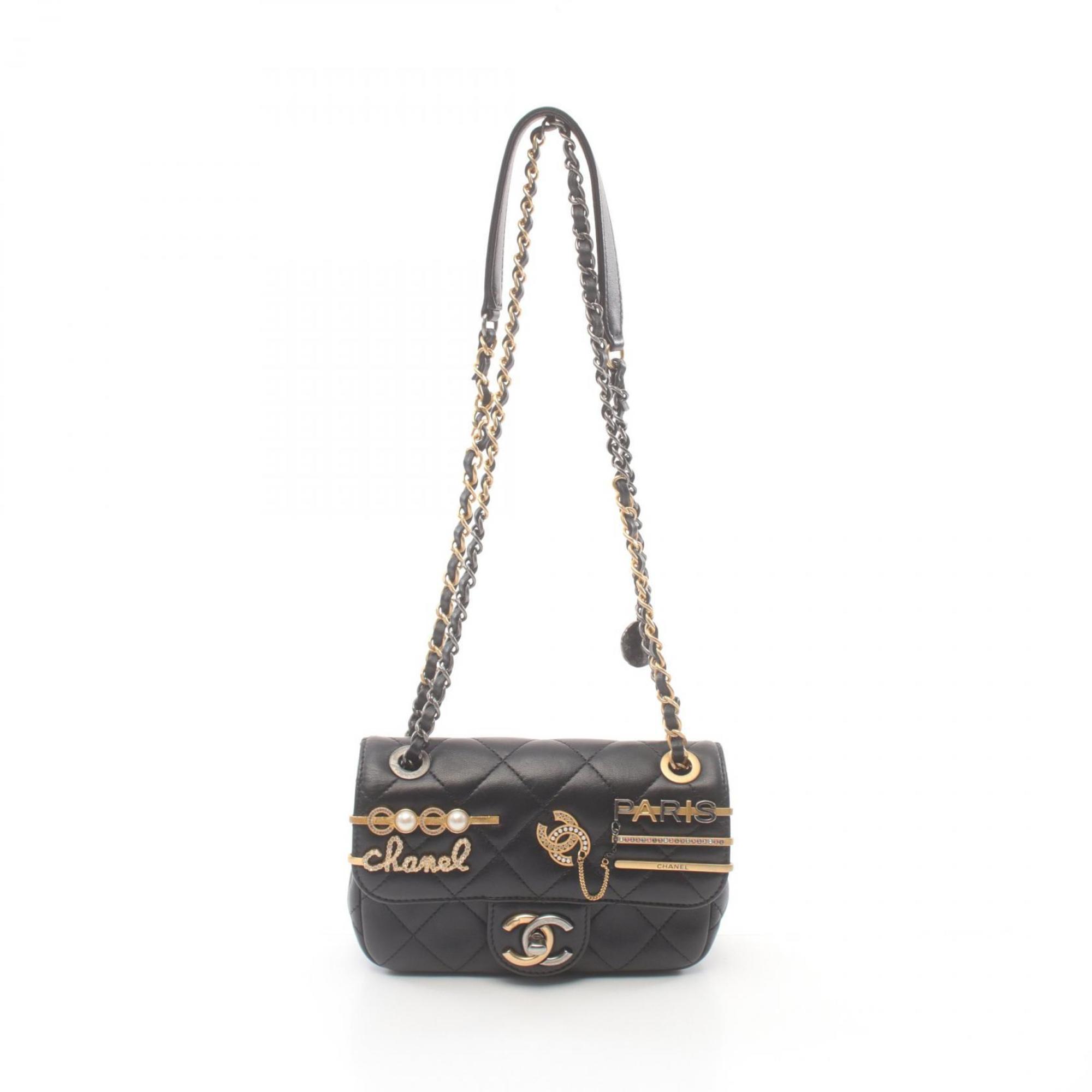 CHANEL Matelasse Shoulder Bag, Lambskin, Women's, Black, AS2978