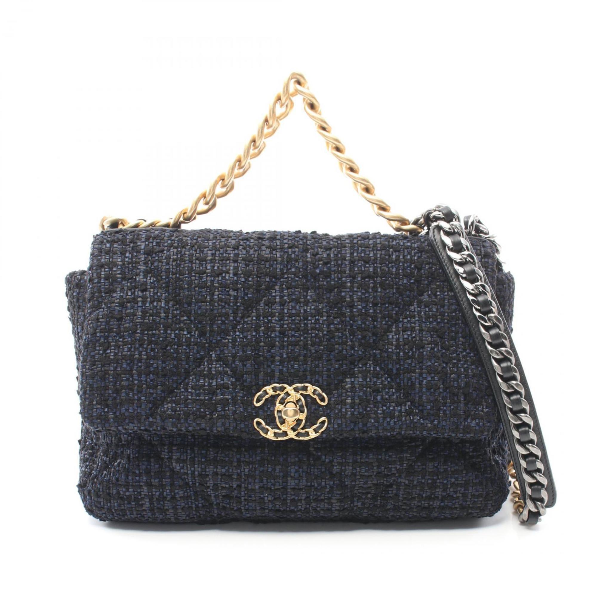 CHANEL CHANEL19 Matelasse Shoulder Bag, Fabric, Women's, Navy, Black