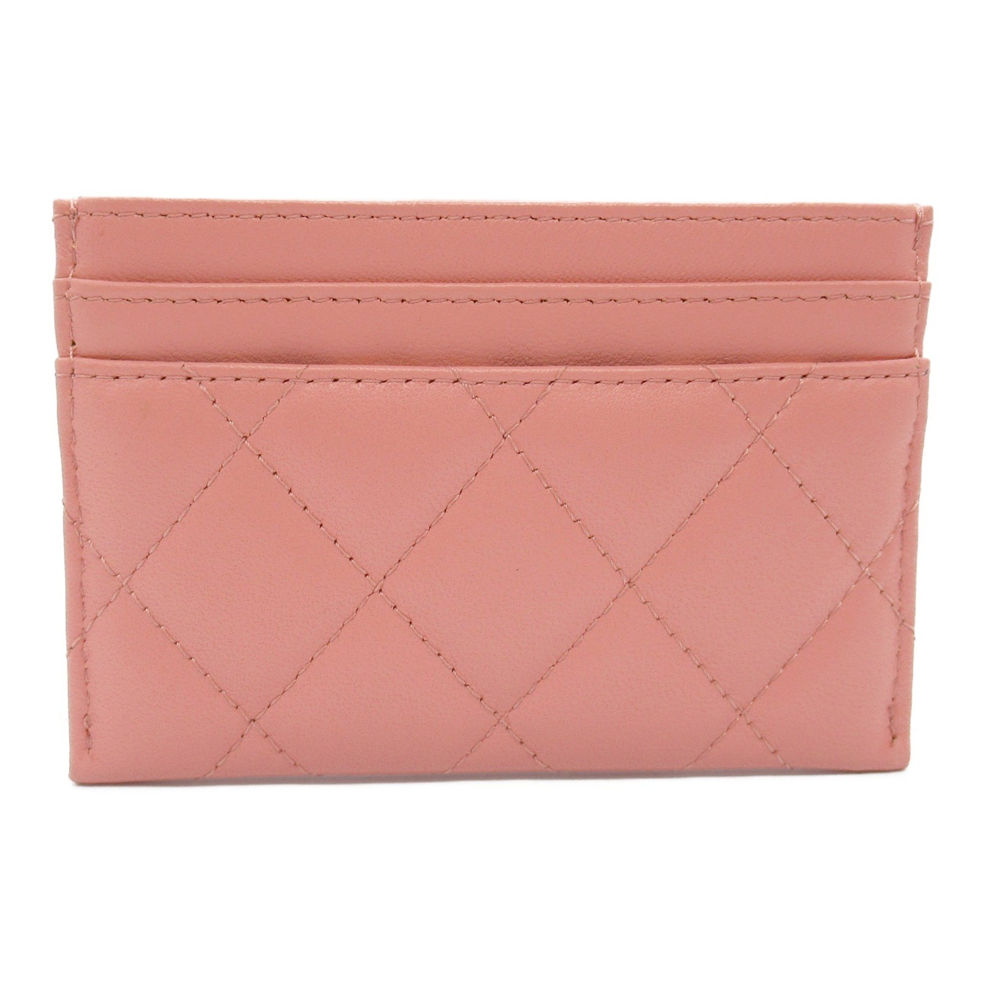 CHANEL Matelasse Business Card Holder/Card Case Lambskin (Sheepskin) Women's Pink