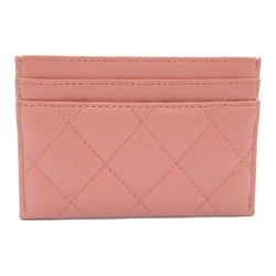 CHANEL Matelasse Business Card Holder/Card Case Lambskin (Sheepskin) Women's Pink