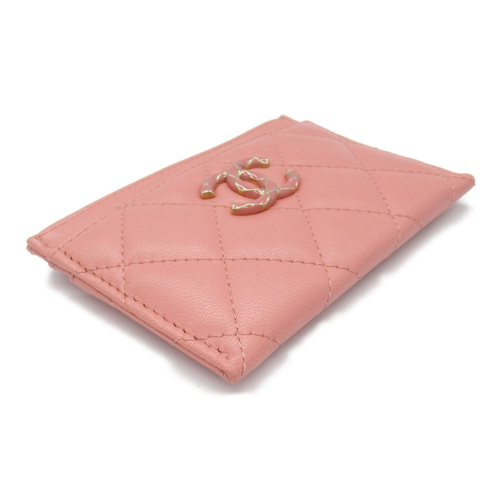 CHANEL Matelasse Business Card Holder/Card Case Lambskin (Sheepskin) Women's Pink