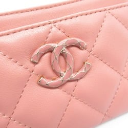 CHANEL Matelasse Business Card Holder/Card Case Lambskin (Sheepskin) Women's Pink