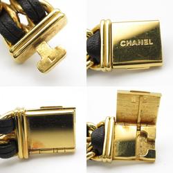 CHANEL Premiere L Watch GP (Gold Plated) Leather Strap Women's Black H0001