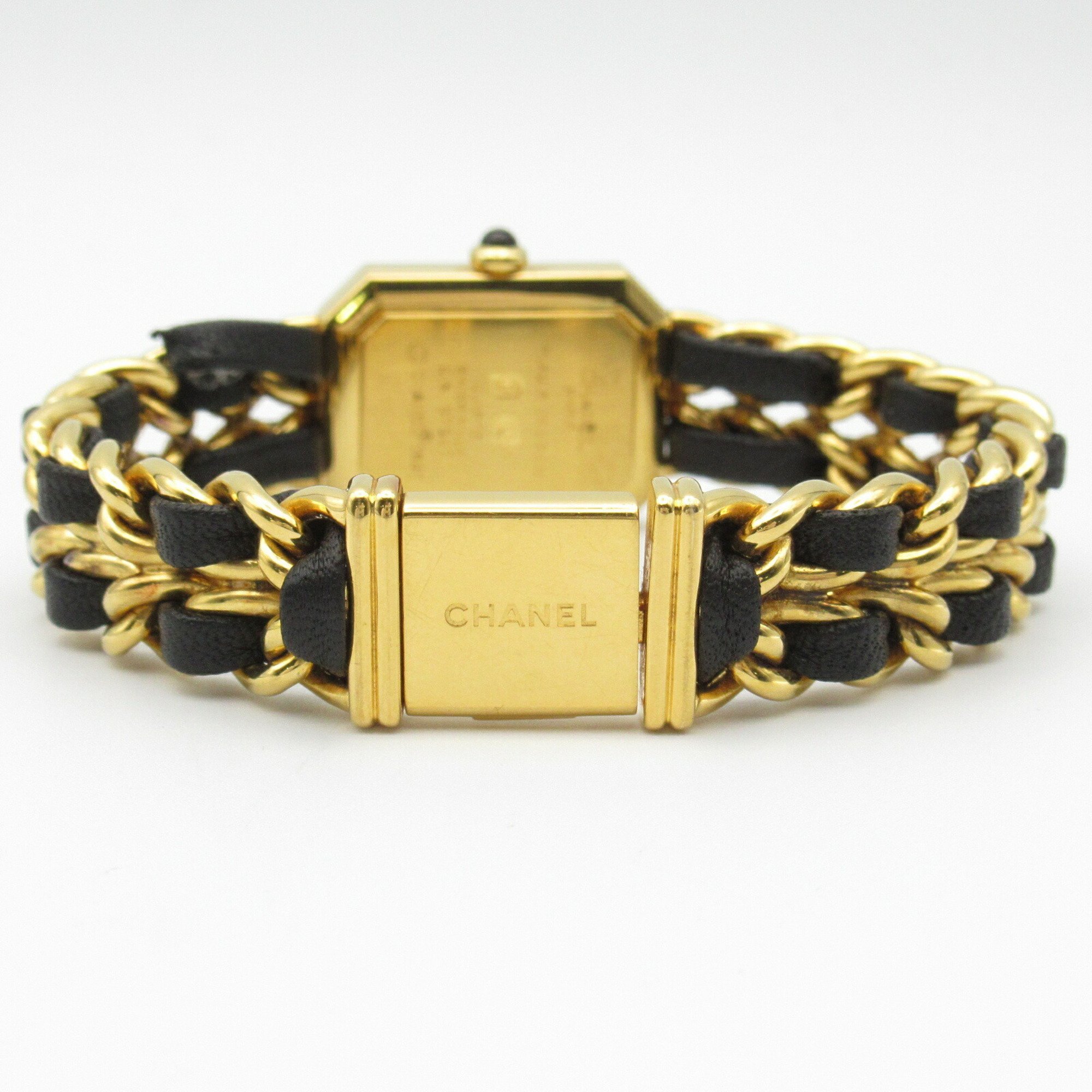 CHANEL Premiere L Watch GP (Gold Plated) Leather Strap Women's Black H0001