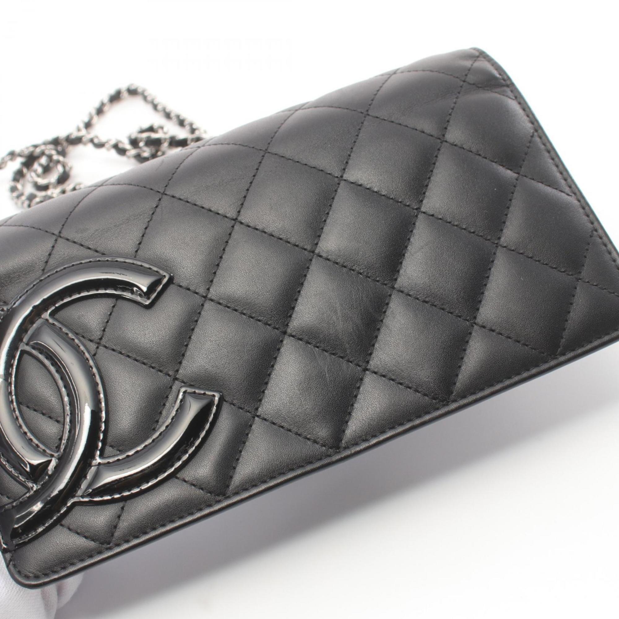 CHANEL Cambon Line Shoulder Bag Leather Patent Women's Black 6646