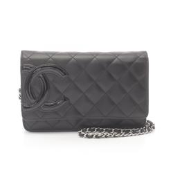 CHANEL Cambon Line Shoulder Bag Leather Patent Women's Black 6646