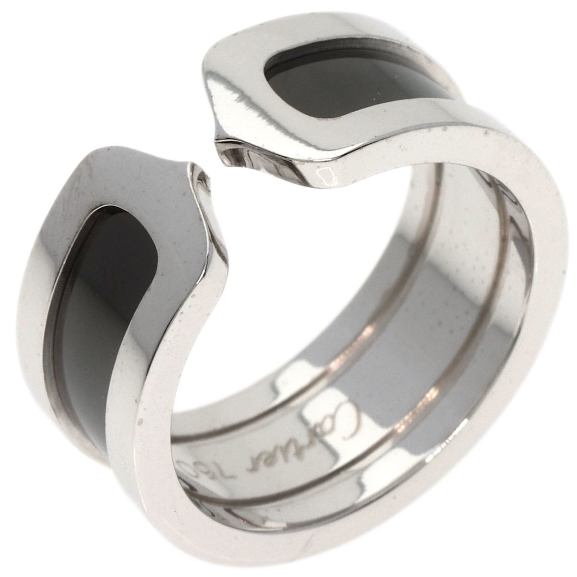 Cartier C2 Black Lacquer #53 Ring, 18K White Gold, Women's, CARTIER