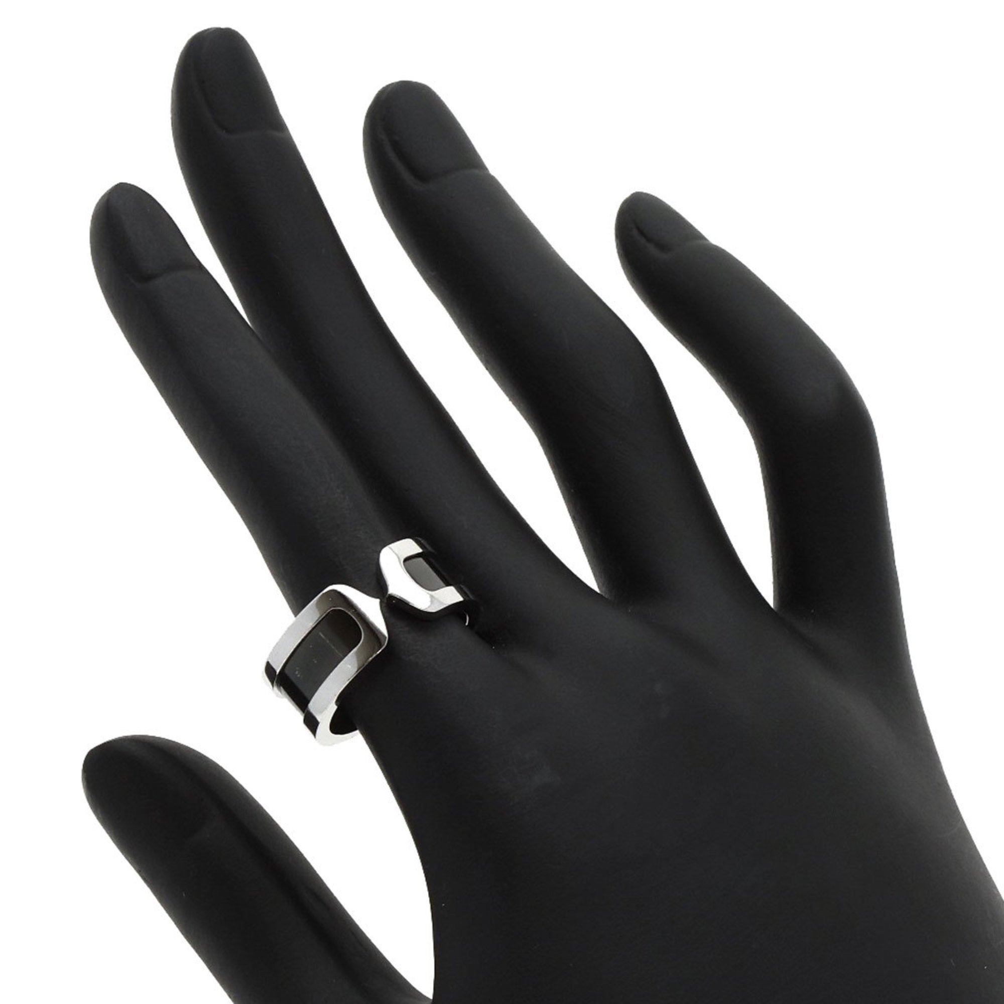 Cartier C2 Black Lacquer #53 Ring, 18K White Gold, Women's, CARTIER