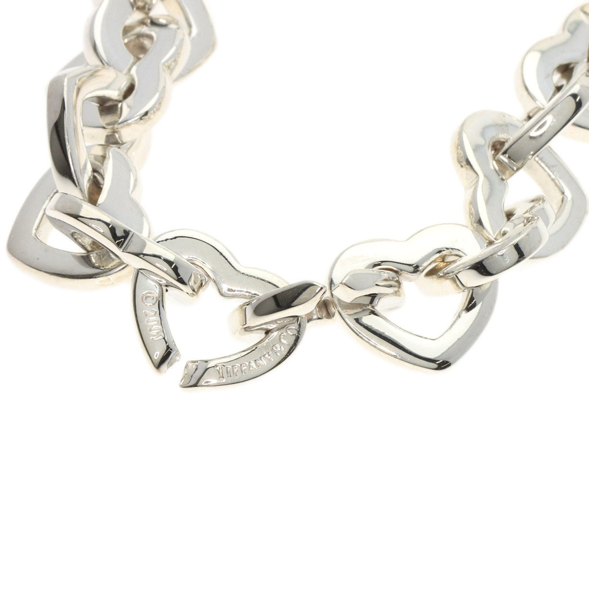 Tiffany & Co. Heart Link Bracelet, Silver, K18YG, Women's, TIFFANY