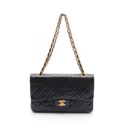 CHANEL Matelasse Double Flap Shoulder Bag, Lambskin, Women's, Black, A01112