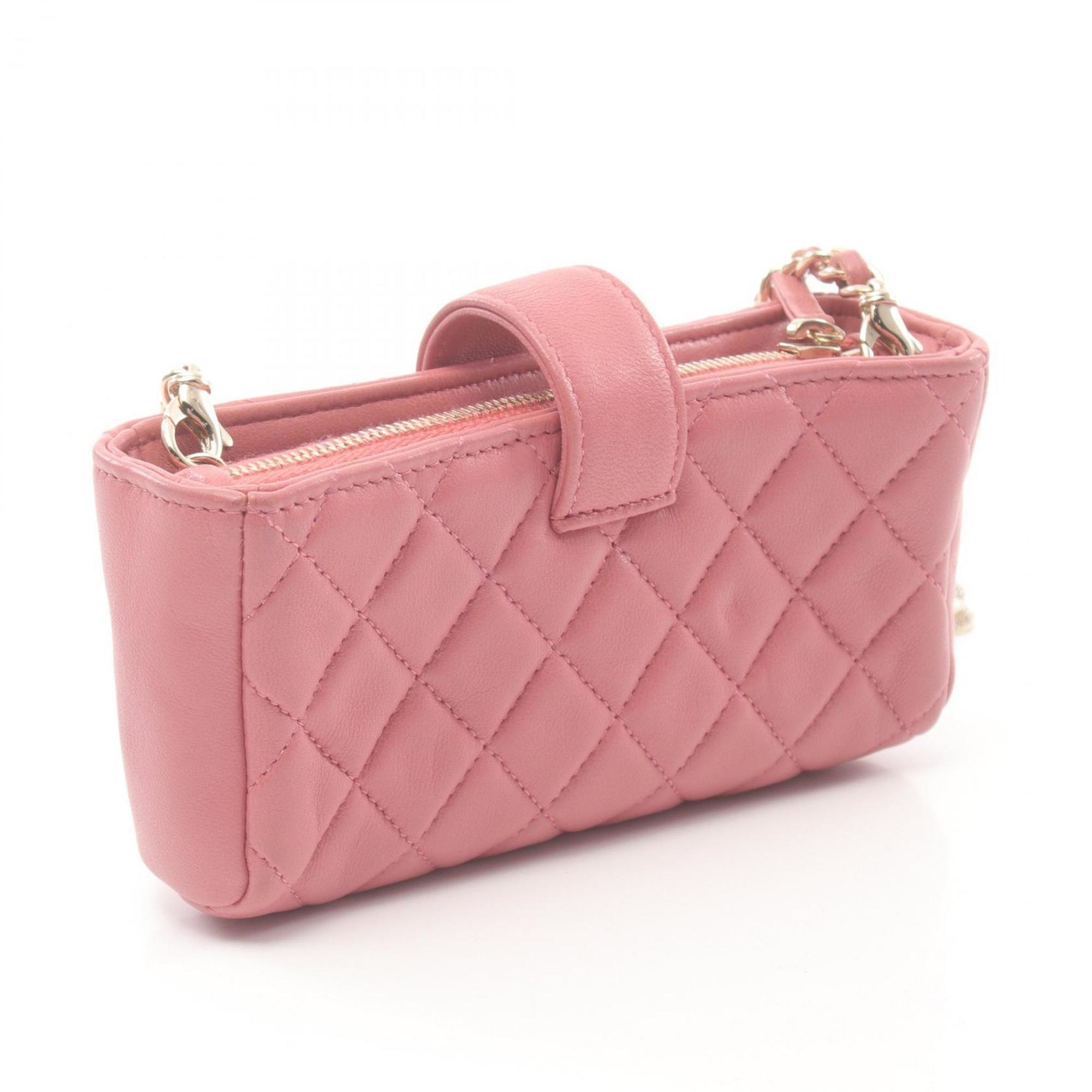 CHANEL Matelasse Shoulder Bag, Lambskin, Women's, Pink