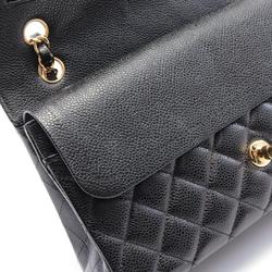 CHANEL Matelasse W-Flap Shoulder Bag Caviar Skin (Grained Calf) Women's Black A01112