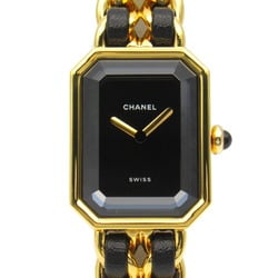 CHANEL Premiere M Watch GP (Gold Plated) Leather Ladies Black H0001