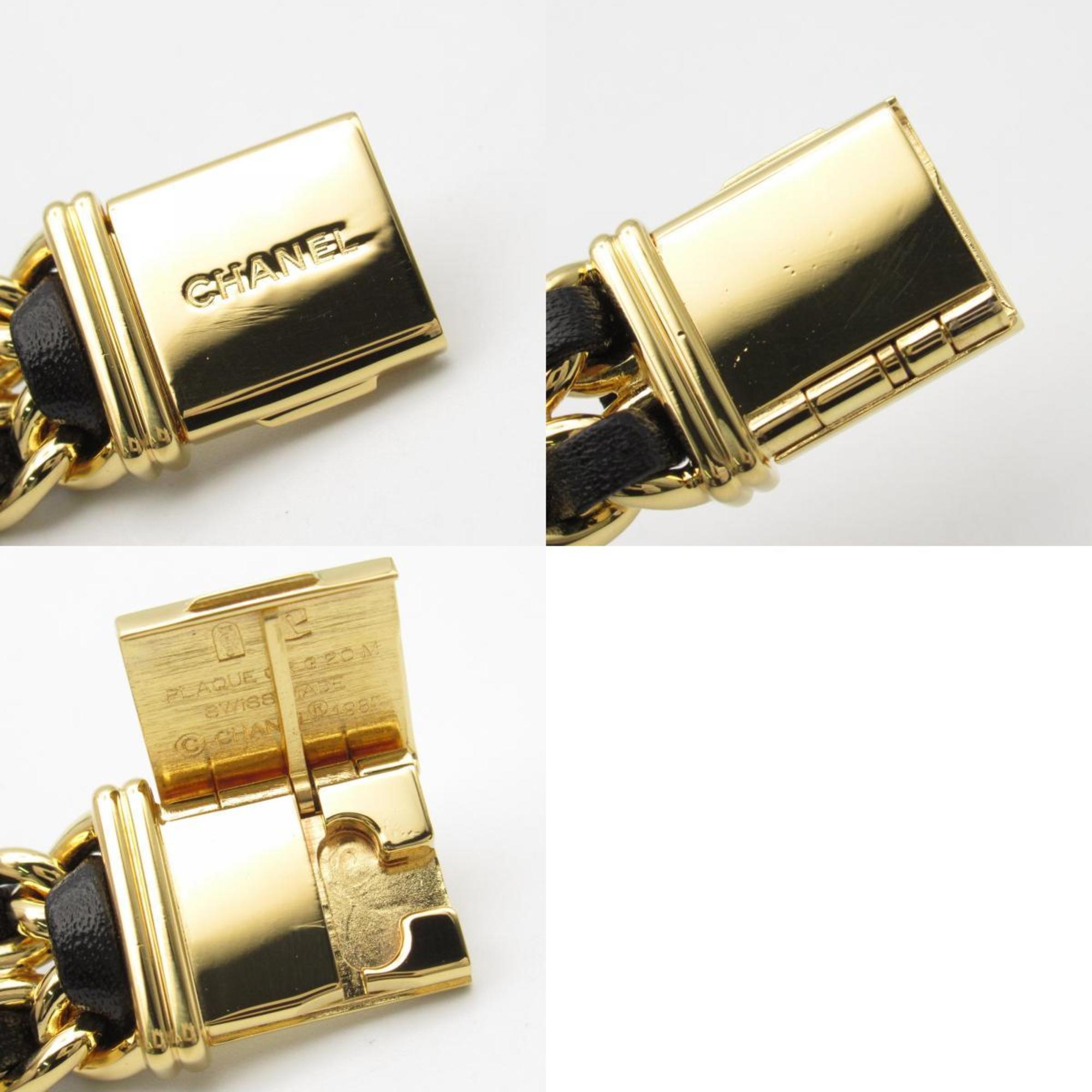 CHANEL Premiere M Watch GP (Gold Plated) Leather Ladies Black H0001