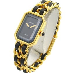 CHANEL Premiere M Watch GP (Gold Plated) Leather Ladies Black H0001